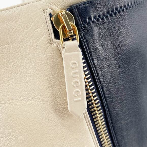 Gucci Navy Blue Ivory Bicolor Agon Knee High Asymmetric Zip Platform Boot EU 39 - Picture 11 of 15